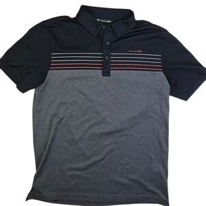 TravisMathew Mens Small Polo Shirt Black Grey Striped Color Golf Performance